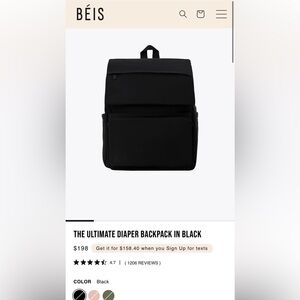 Beis The Ultimate Diaper Backpack in Black